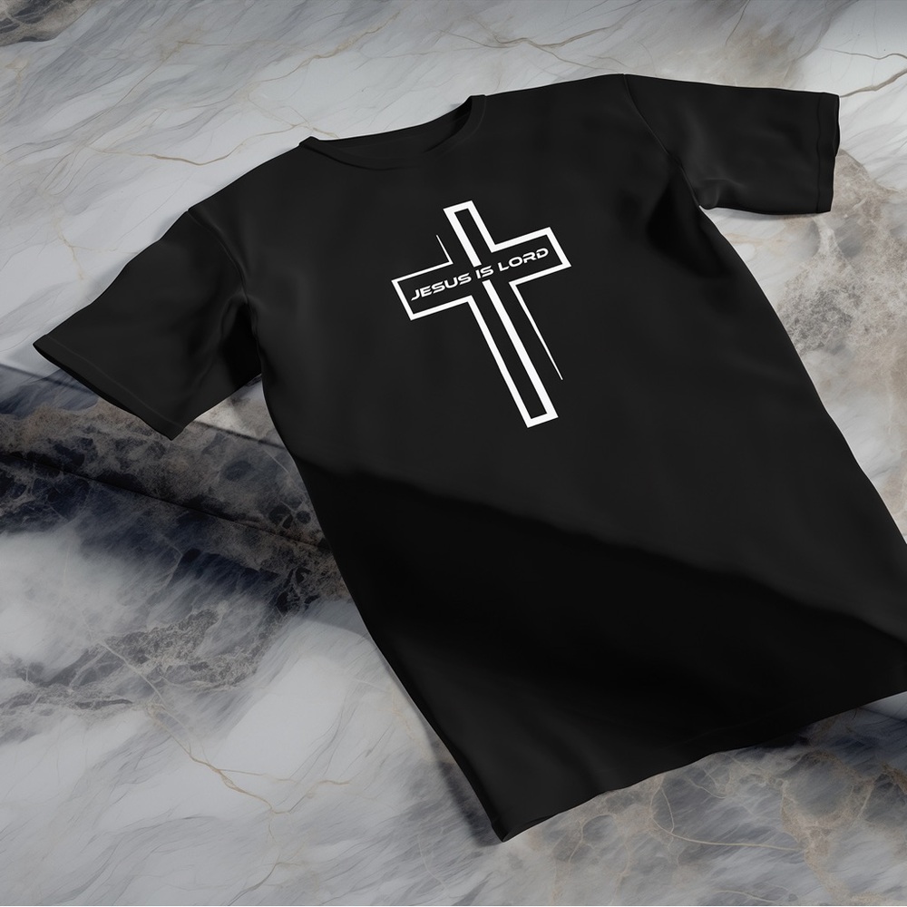Men’s Shirt Jesus Is LORD Cross Christian Faith Bible Verse T-Shirt